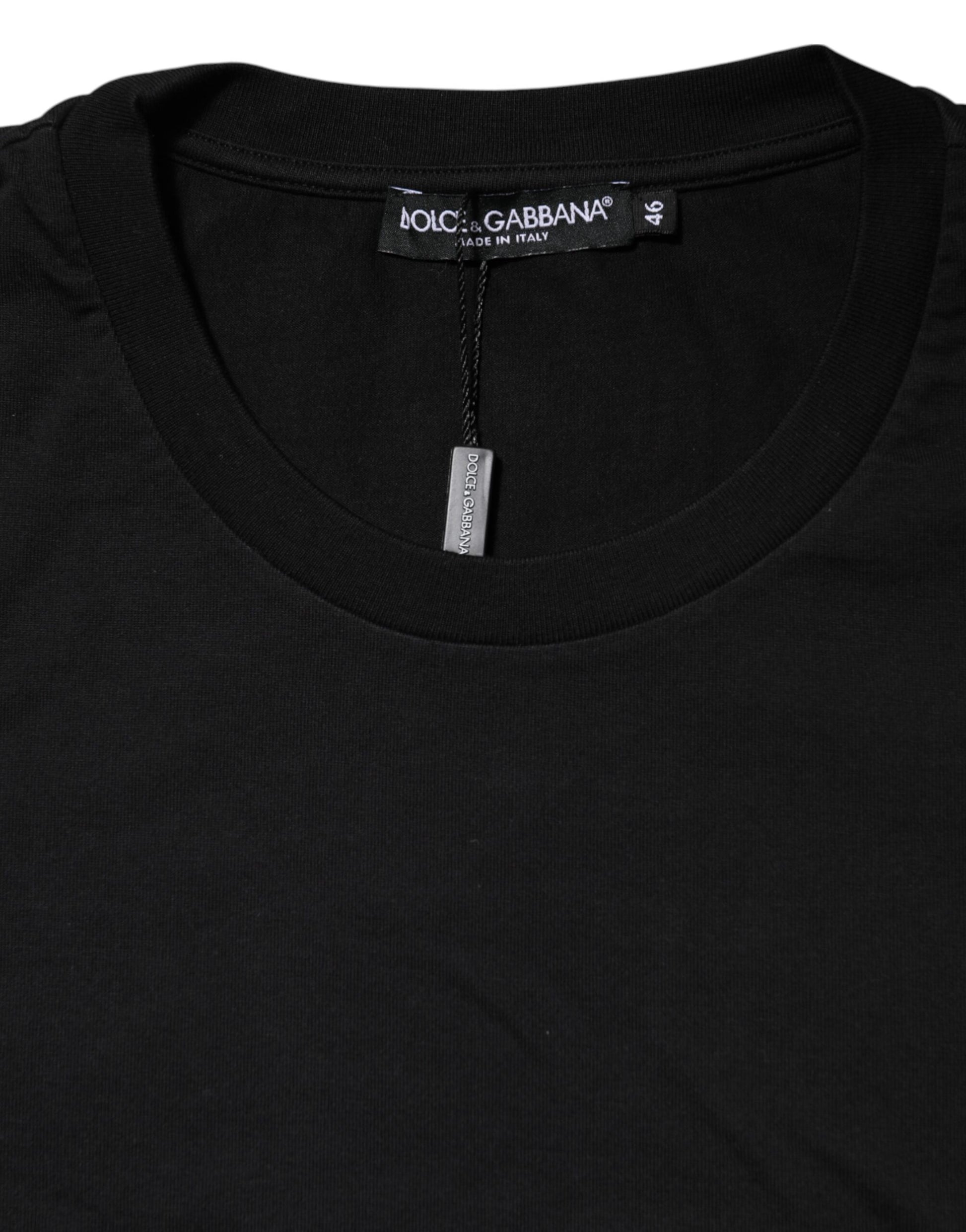 Black Logo Print Cotton Men Crew Neck T-shirt