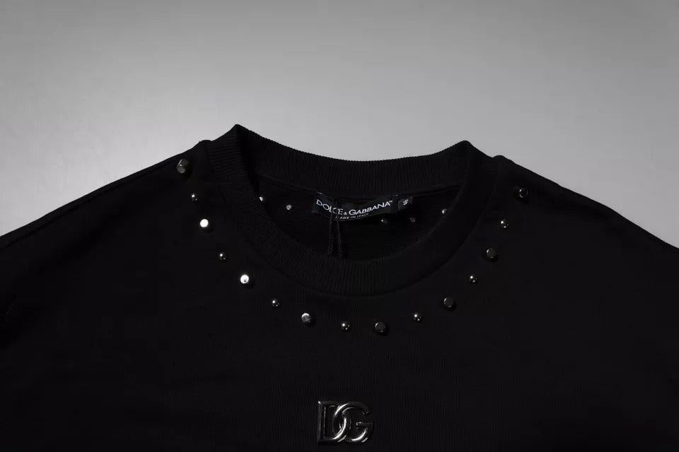 Black Logo Stud Pullover Sweatshirt Sweater-Dolce & Gabbana-LabelTerrace.com