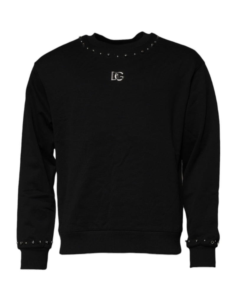Black Logo Stud Pullover Sweatshirt Sweater-Dolce & Gabbana-LabelTerrace.com