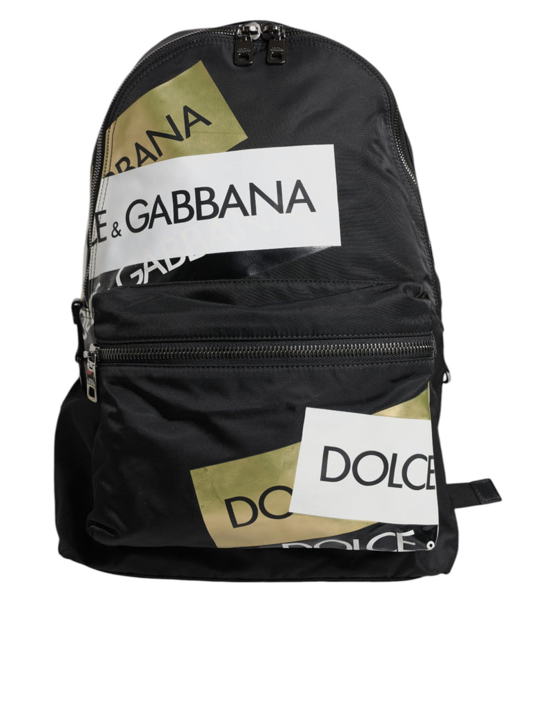Black Logo Tape Polyamide School Travel Backpack Men Bag-Dolce & Gabbana-LabelTerrace.com
