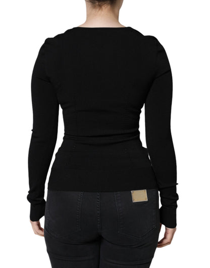 Black Long Sleeves Blouse Square Neck Top-Dolce & Gabbana-LabelTerrace.com