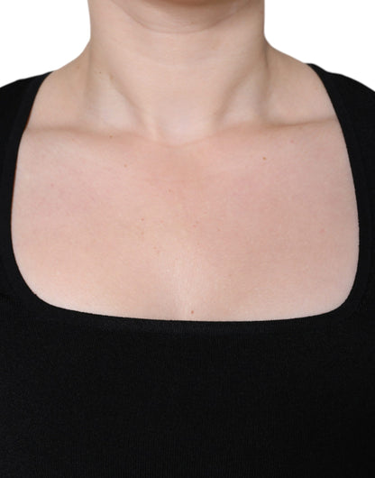 Black Long Sleeves Blouse Square Neck Top-Dolce & Gabbana-LabelTerrace.com