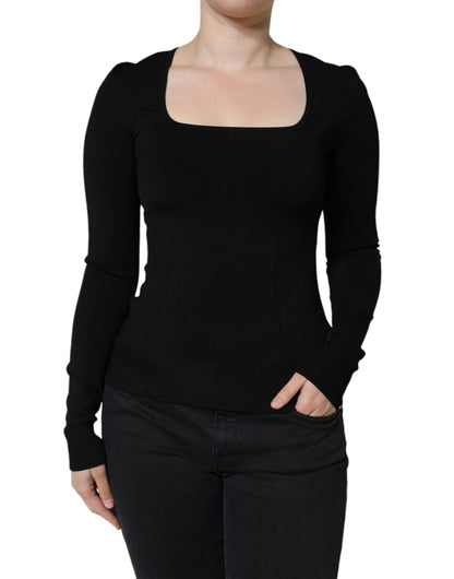 Black Long Sleeves Blouse Square Neck Top-Dolce & Gabbana-LabelTerrace.com