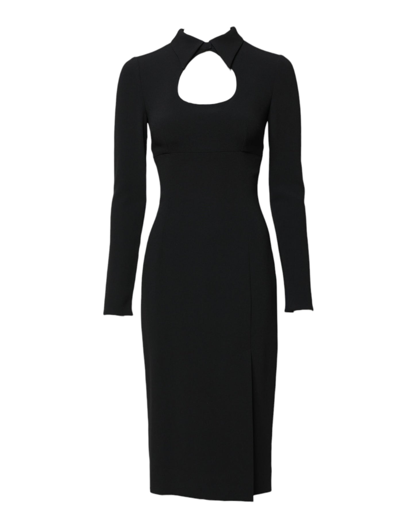 Black Long Sleeves Bodycon Sheath Midi Dress-Dolce & Gabbana-LabelTerrace.com