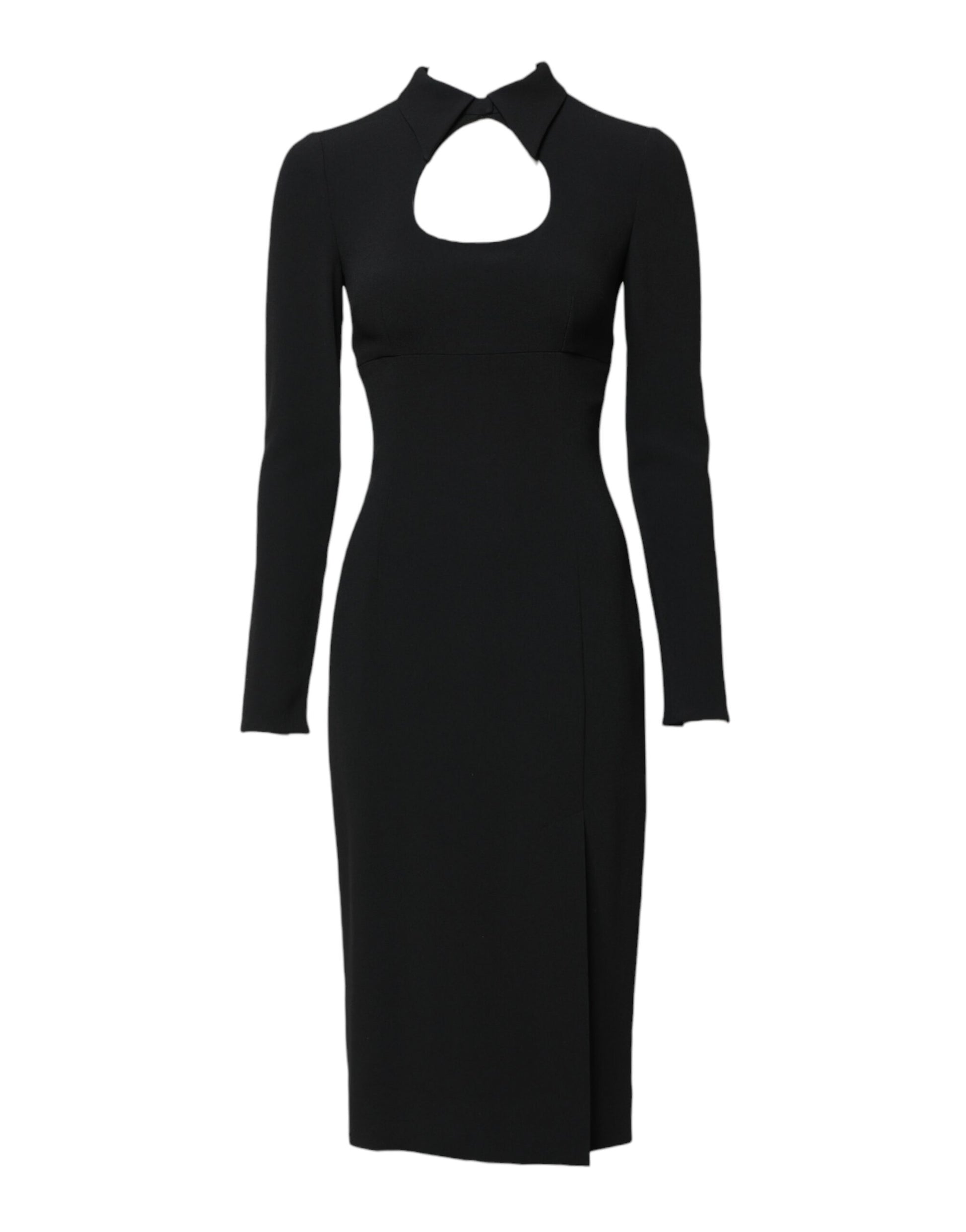 Black Long Sleeves Bodycon Sheath Midi Dress-Dolce & Gabbana-LabelTerrace.com