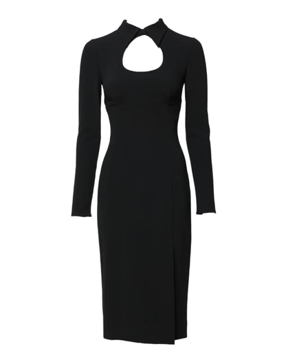 Black Long Sleeves Bodycon Sheath Midi Dress-Dolce & Gabbana-LabelTerrace.com