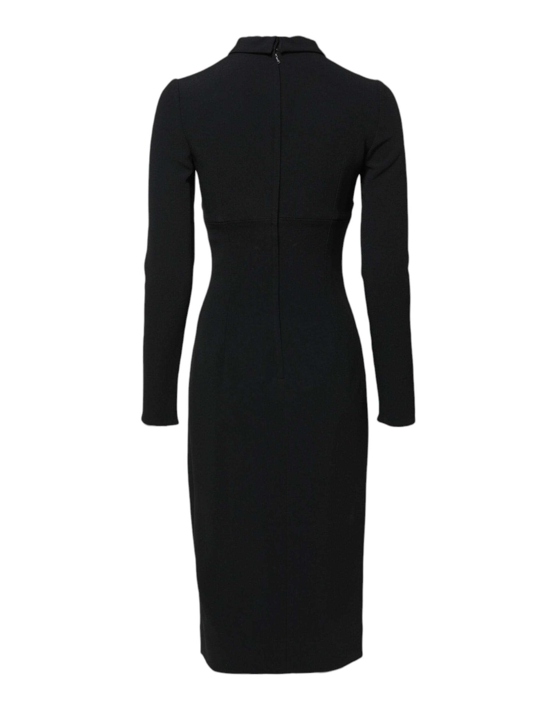 Black Long Sleeves Bodycon Sheath Midi Dress-Dolce & Gabbana-LabelTerrace.com