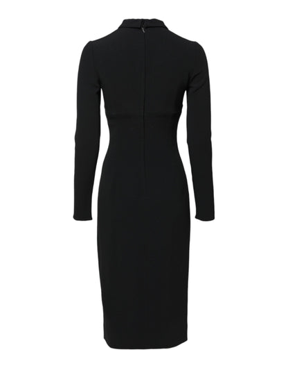 Black Long Sleeves Bodycon Sheath Midi Dress-Dolce & Gabbana-LabelTerrace.com