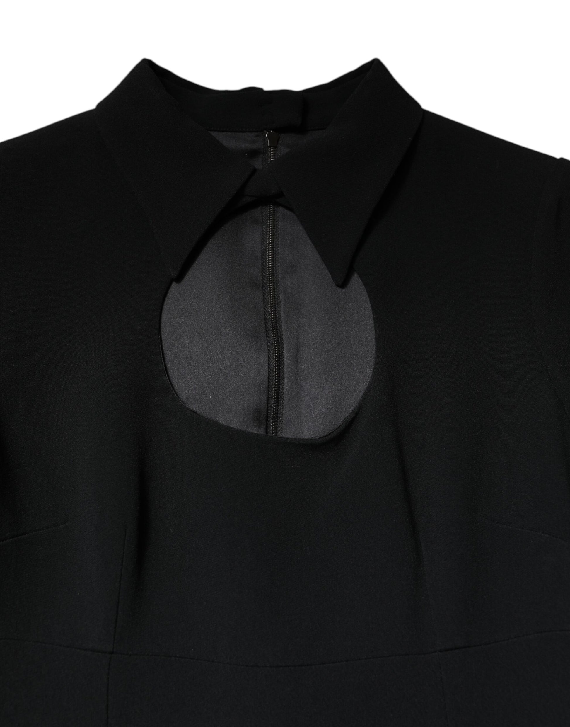 Black Long Sleeves Bodycon Sheath Midi Dress-Dolce & Gabbana-LabelTerrace.com