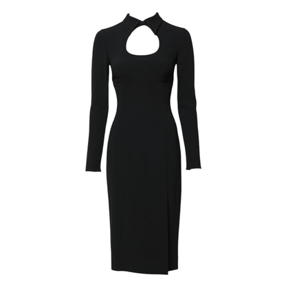 Black Long Sleeves Bodycon Sheath Midi Dress-Dolce & Gabbana-LabelTerrace.com