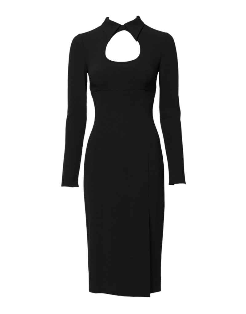 Black Long Sleeves Bodycon Sheath Midi Dress-Dolce & Gabbana-LabelTerrace.com