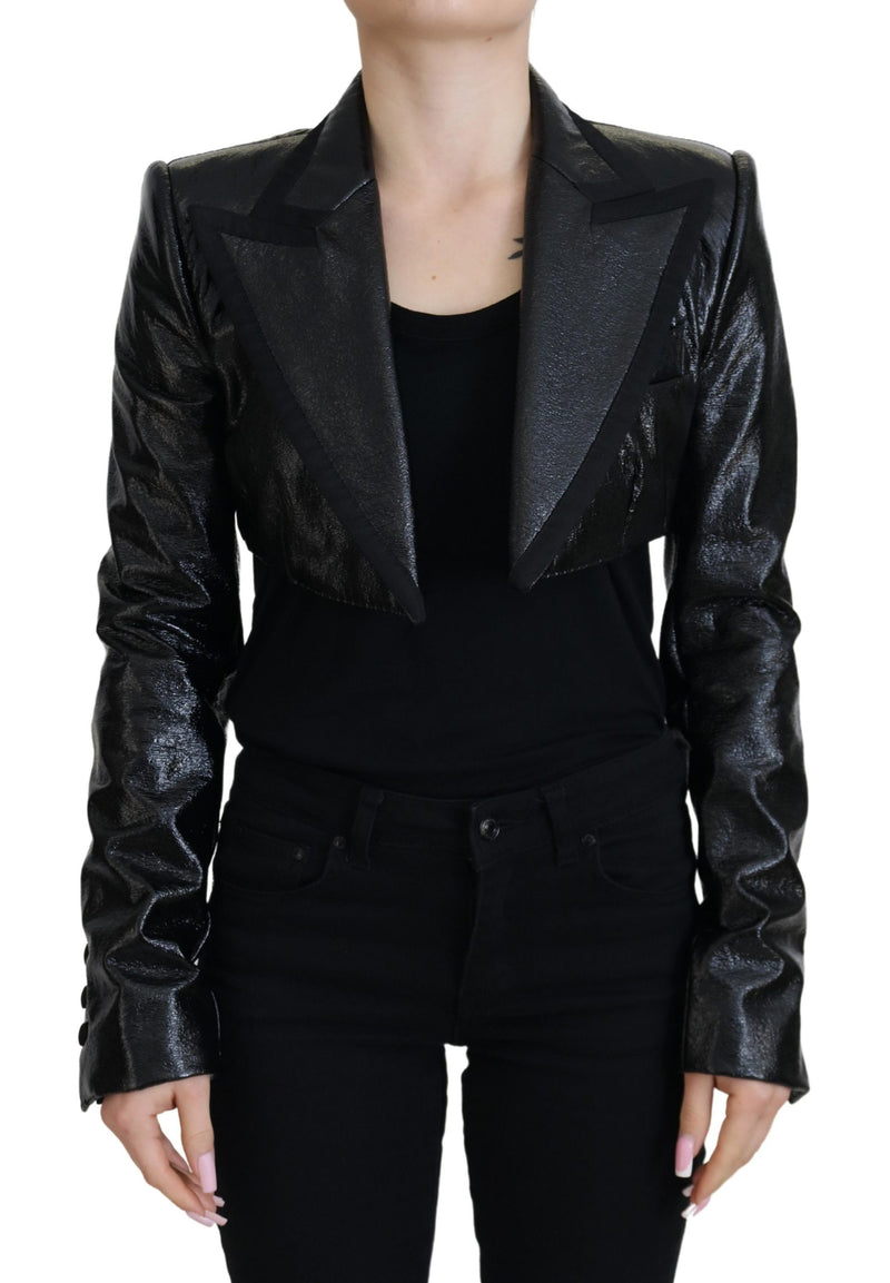 Black Long Sleeves Crop Blazer Cotton Jacket-Dolce & Gabbana-LabelTerrace.com