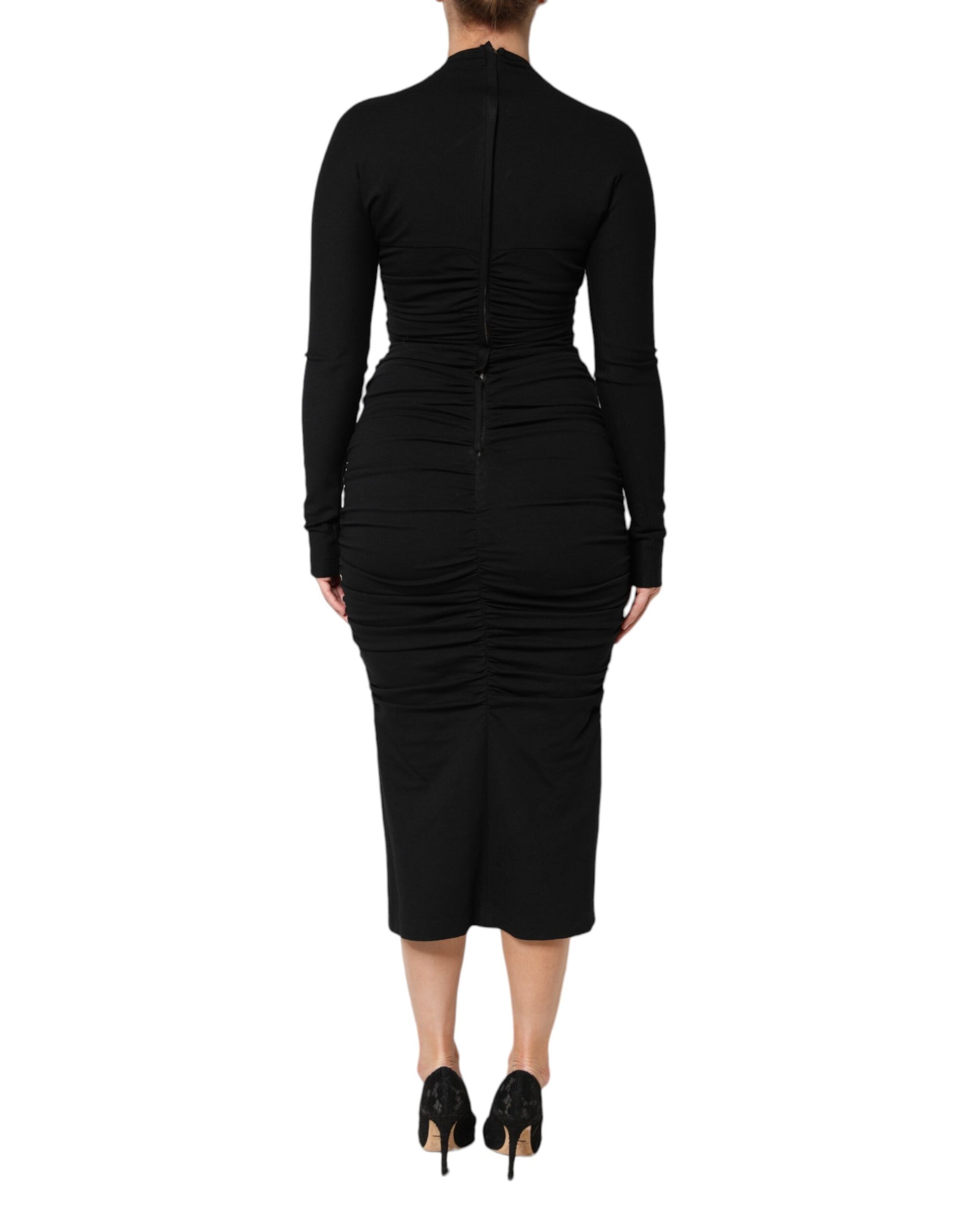 Black Long Sleeves Sheath Midi Dress-Dolce & Gabbana-LabelTerrace.com