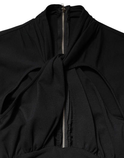 Black Long Sleeves Sheath Midi Dress-Dolce & Gabbana-LabelTerrace.com