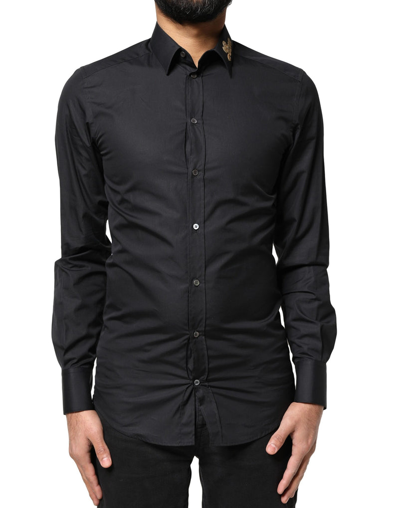 Black Love Embroidery GOLD Formal Dress Shirt-Dolce & Gabbana-LabelTerrace.com