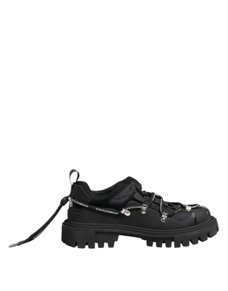 Black Low Top Lace Up Trekking Sneakers Shoes-Dolce & Gabbana-LabelTerrace.com