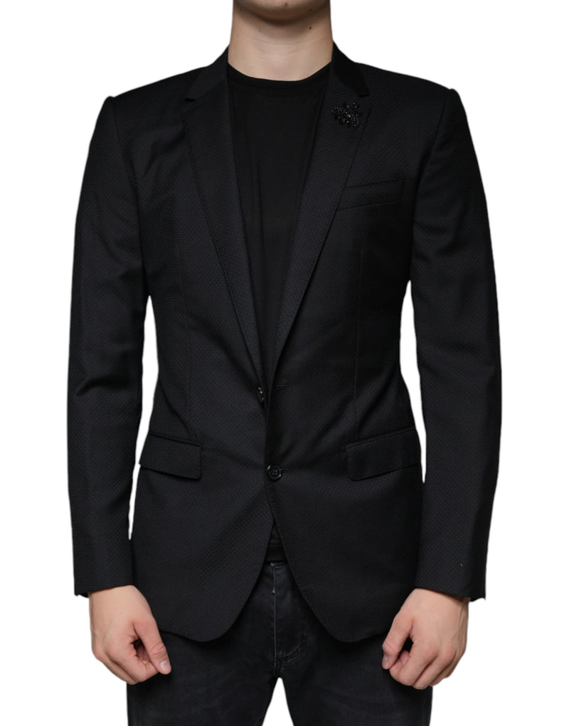 Black MARTINI Bee Single Breasted Blazer-Dolce & Gabbana-LabelTerrace.com