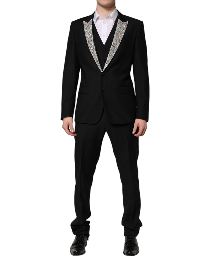Black MARTINI Crystal Embellished 3 Pc Suit-Dolce & Gabbana-LabelTerrace.com