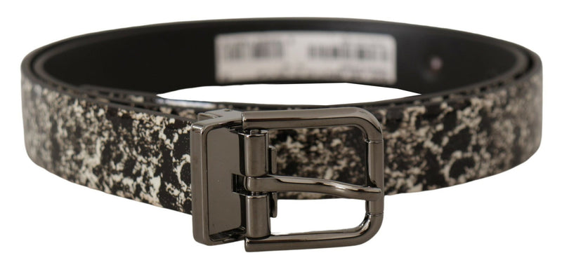 Black Marble Print Leather Gray Logo Belt-Dolce & Gabbana-LabelTerrace.com