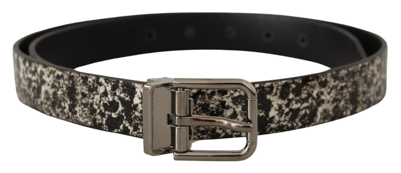 Black Marble Print Leather Silver Logo Buckle Belt-Dolce & Gabbana-LabelTerrace.com