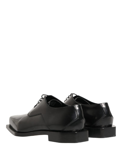 Black Matte Lace-Up Leather Dress Derby Shoes