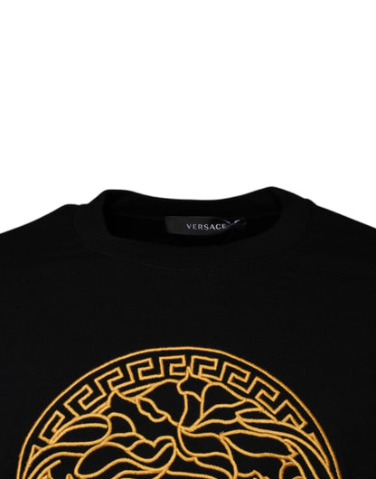 Black Medusa Embroidery Crew Neck Pullover Sweater-Versace-LabelTerrace.com