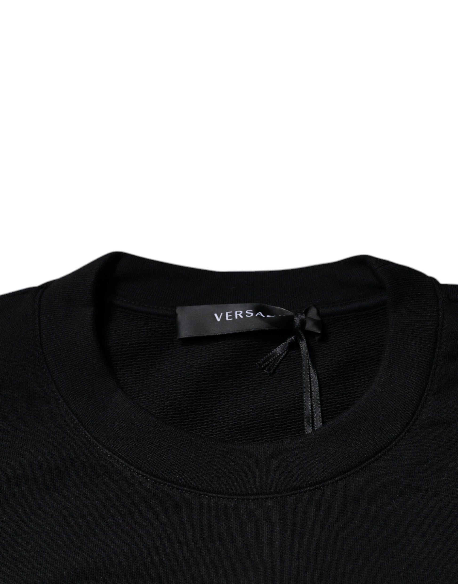 Black Medusa Embroidery Crew Neck Pullover Sweater-Versace-LabelTerrace.com