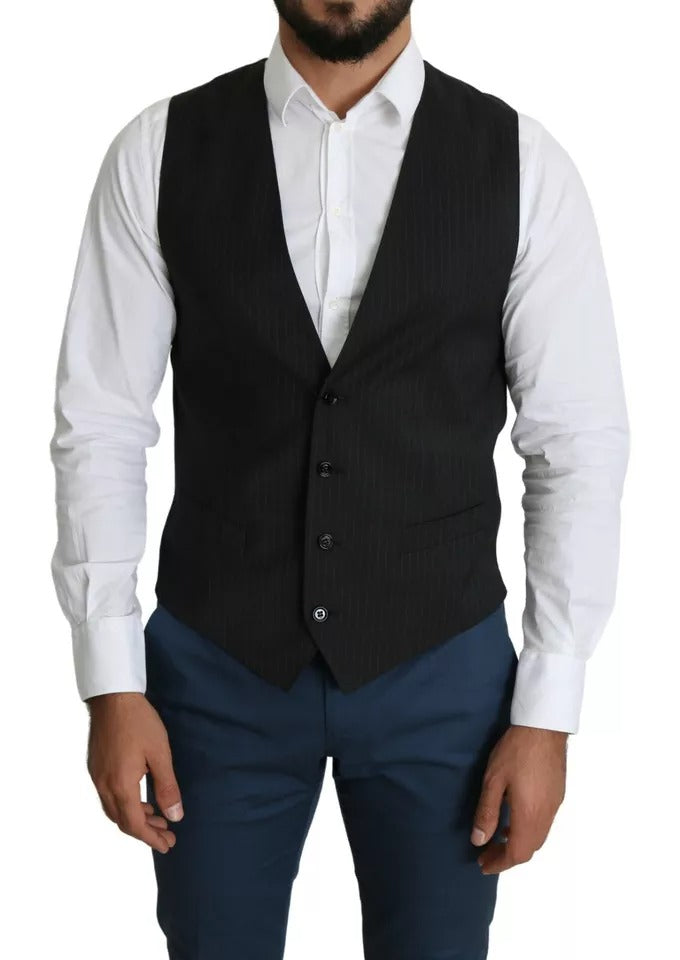 Black Men Formal STAFF Dress Waistcoat Vest-Dolce & Gabbana-LabelTerrace.com