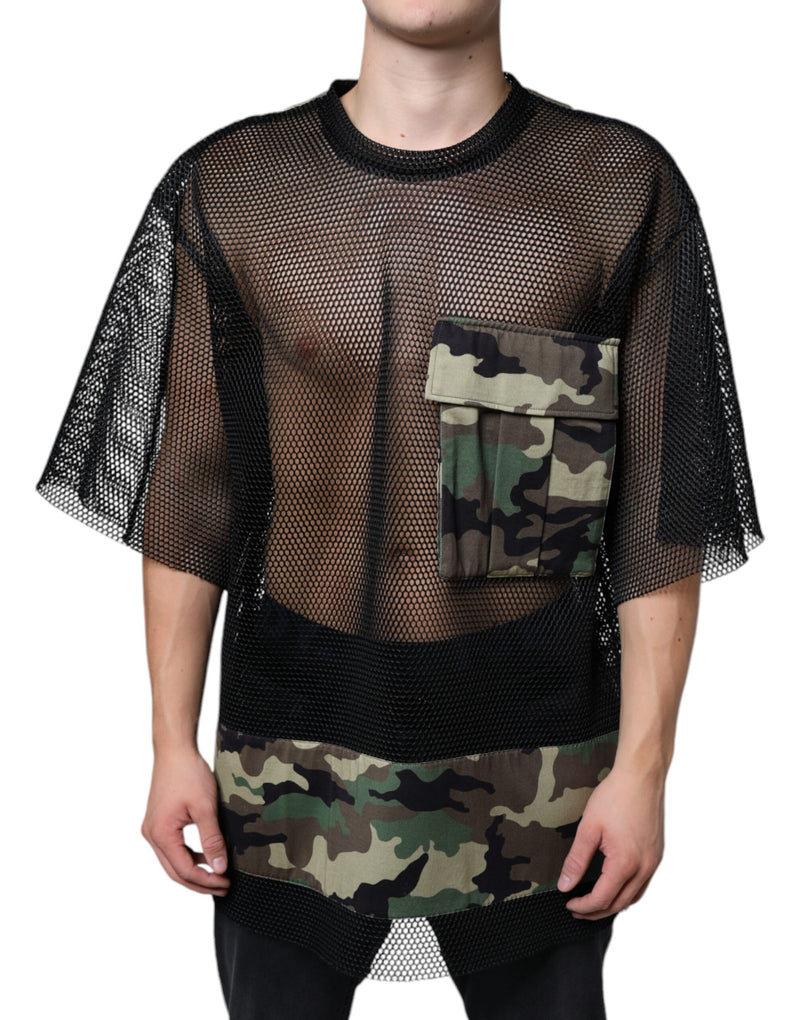 Black Mesh Camouflage Short Sleeves T-shirt-Dolce & Gabbana-LabelTerrace.com