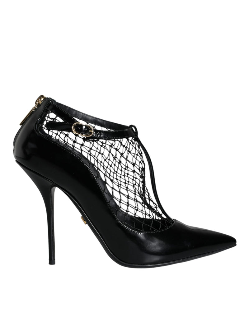 Black Mesh Patent Leather Heels Pumps Shoes-Dolce & Gabbana-LabelTerrace.com