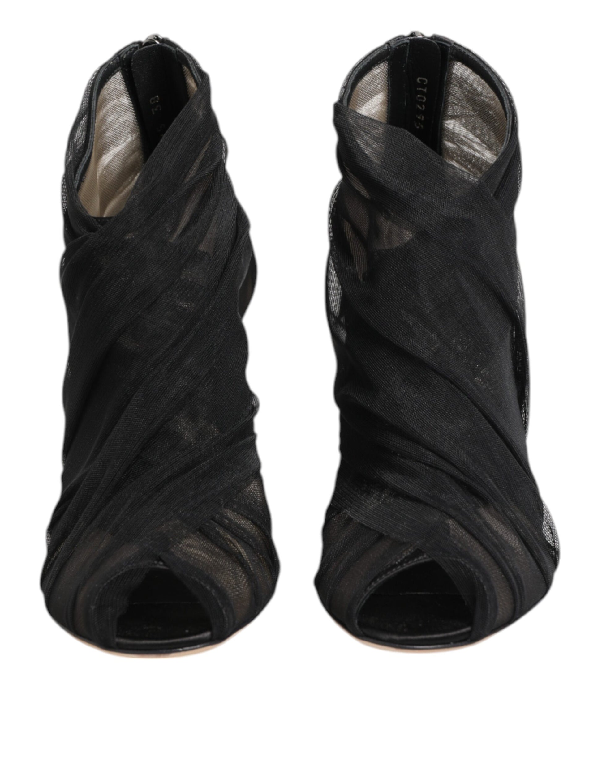 Black Mesh Stiletto Heels Ankle Boots Shoes-Dolce & Gabbana-LabelTerrace.com