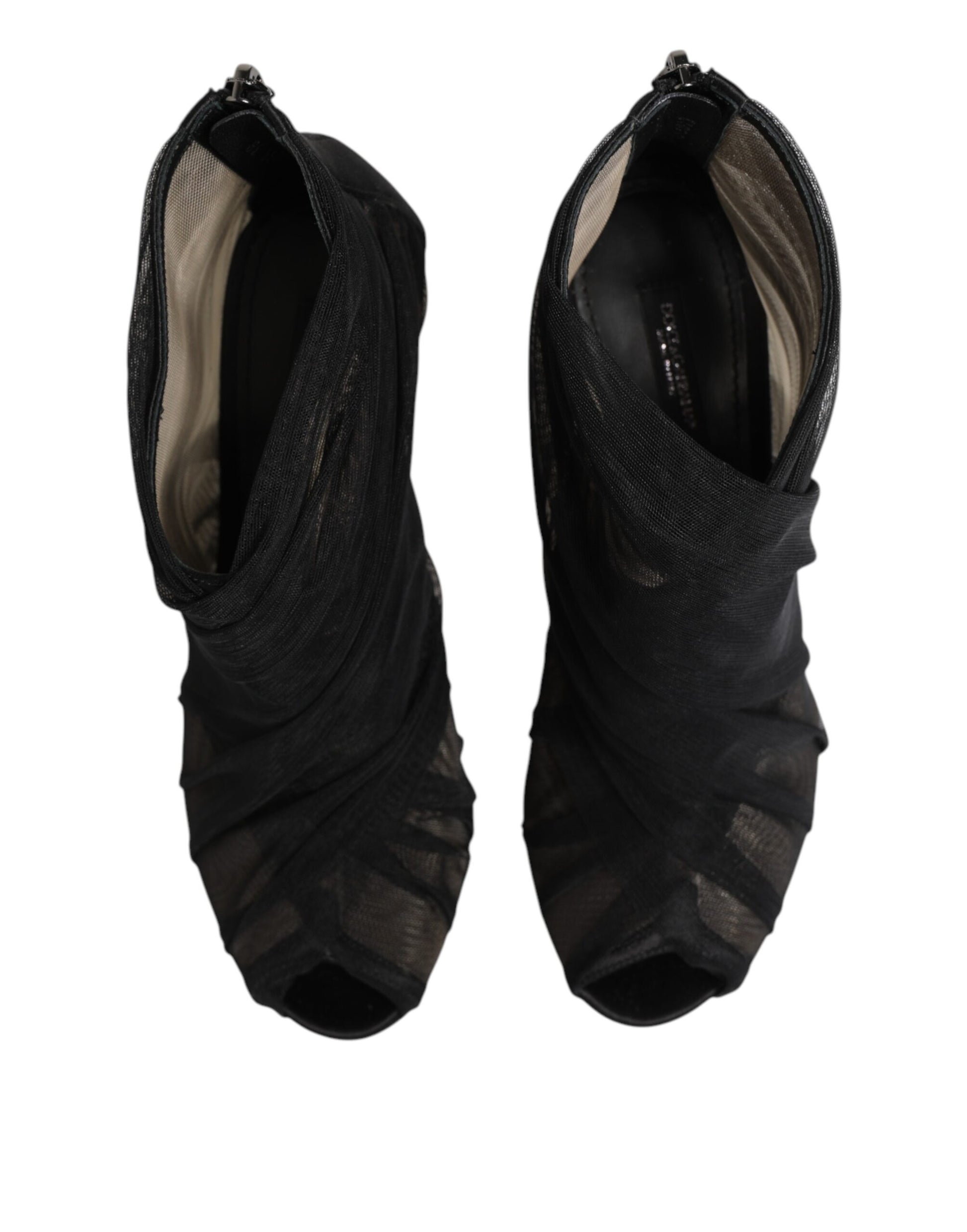 Black Mesh Stiletto Heels Ankle Boots Shoes-Dolce & Gabbana-LabelTerrace.com