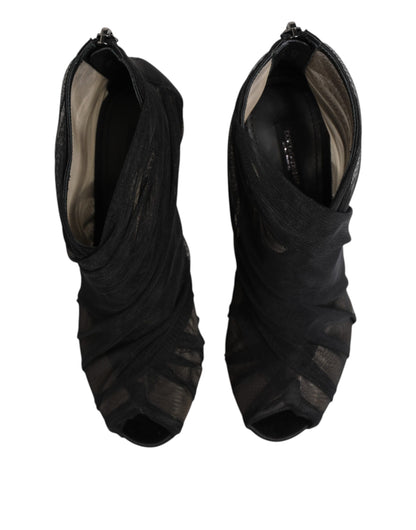 Black Mesh Stiletto Heels Ankle Boots Shoes-Dolce & Gabbana-LabelTerrace.com