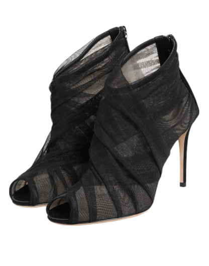 Black Mesh Stiletto Heels Ankle Boots Shoes-Dolce & Gabbana-LabelTerrace.com