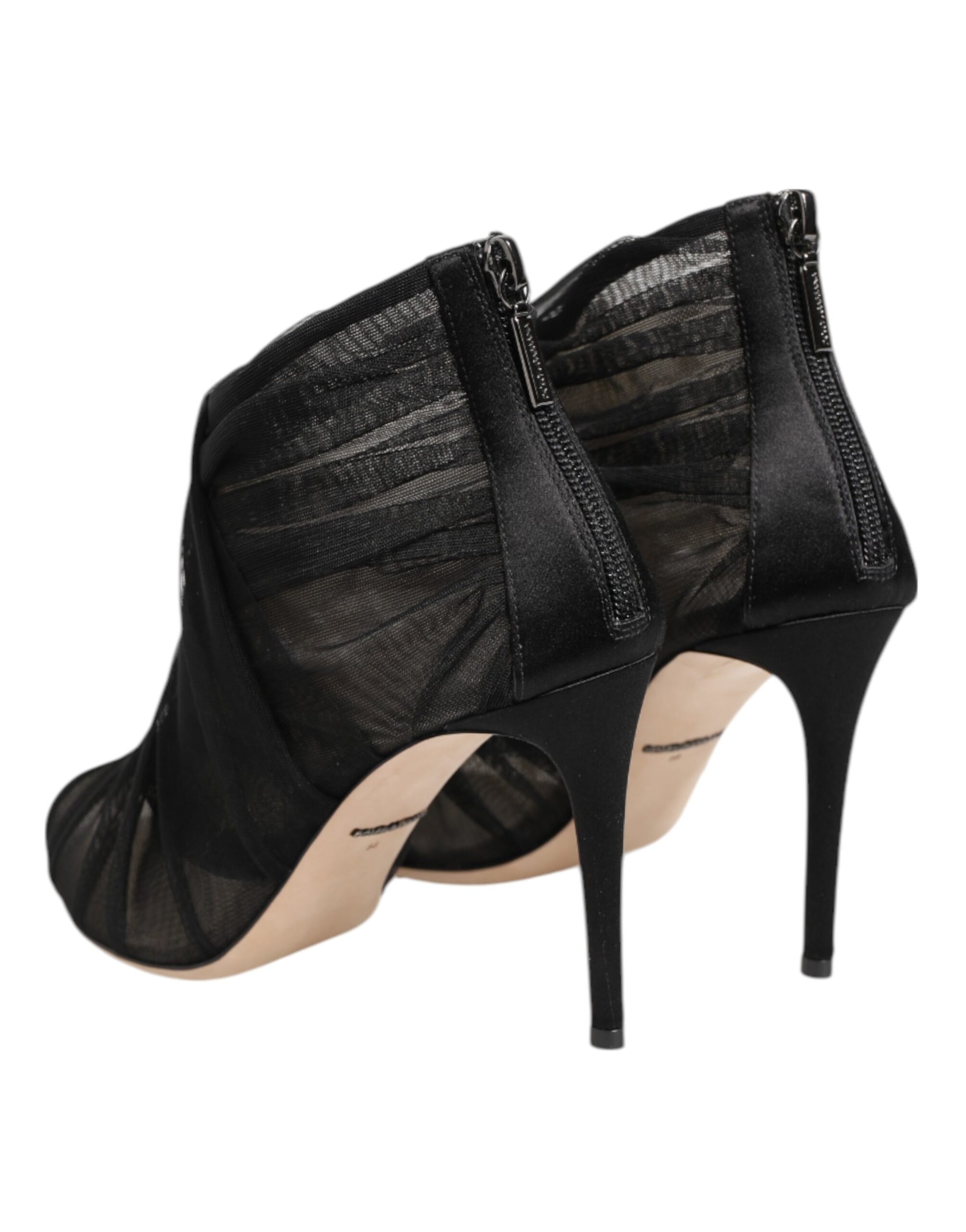 Black Mesh Stiletto Heels Ankle Boots Shoes-Dolce & Gabbana-LabelTerrace.com
