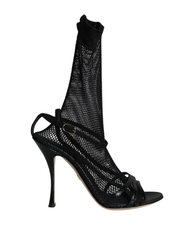 Black Mesh Stiletto Heels Sandals Shoes-Dolce & Gabbana-LabelTerrace.com