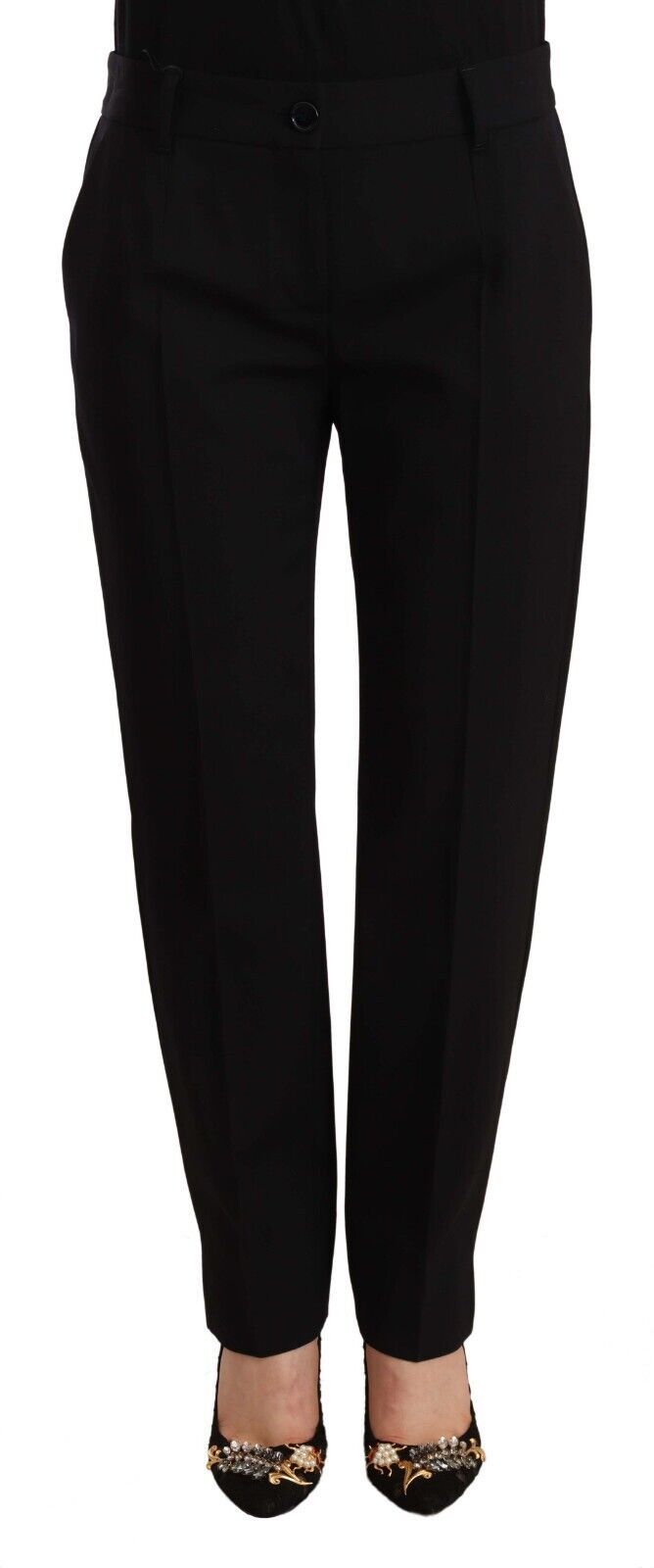 Black Mid Waist Skinny Trouser Wool Pants-Dolce & Gabbana-LabelTerrace.com