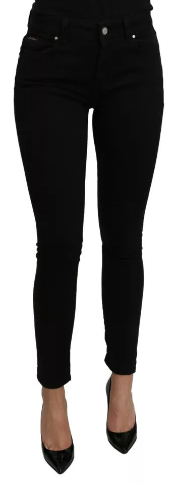 Black Mid Waist Slim Denim Cotton Stretch Jeans-Dolce & Gabbana-LabelTerrace.com