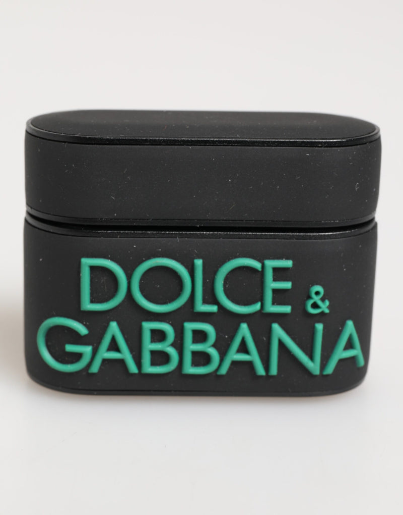 Black Mint Rubber Logo Embossed Accessory Airpods Case-Dolce & Gabbana-LabelTerrace.com