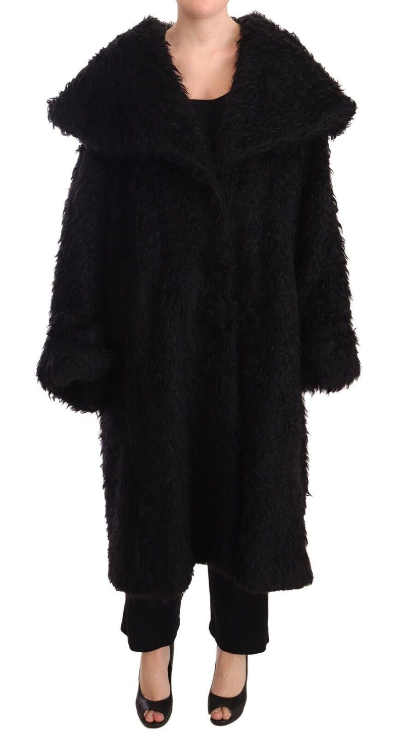 Black Mohair Fur Cape Trench Coat Jacket-Dolce & Gabbana-LabelTerrace.com
