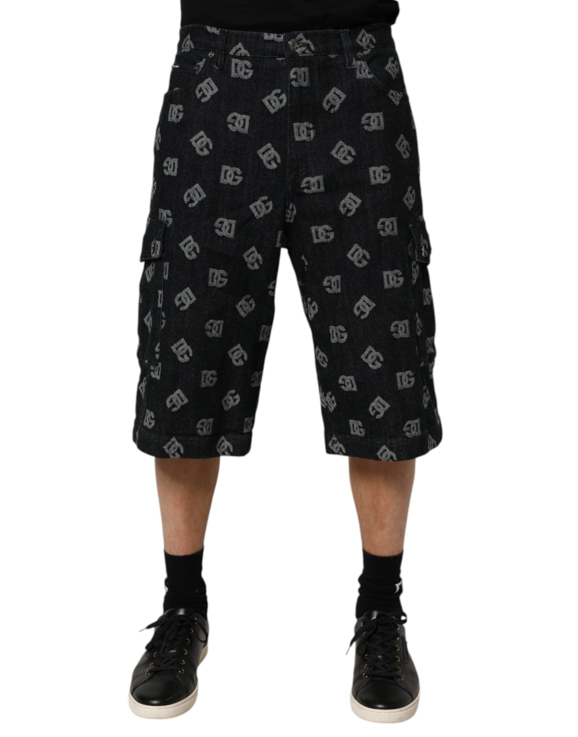 Black Monogram Denim Cargo Men Bermuda Short