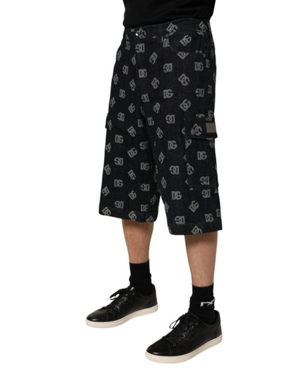 Black Monogram Denim Cargo Men Bermuda Short