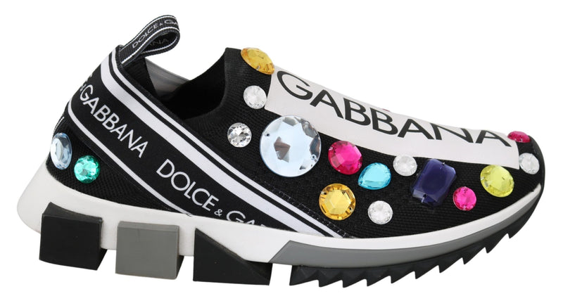 Black Multicolor Crystal Sneakers Shoes-Dolce & Gabbana-LabelTerrace.com