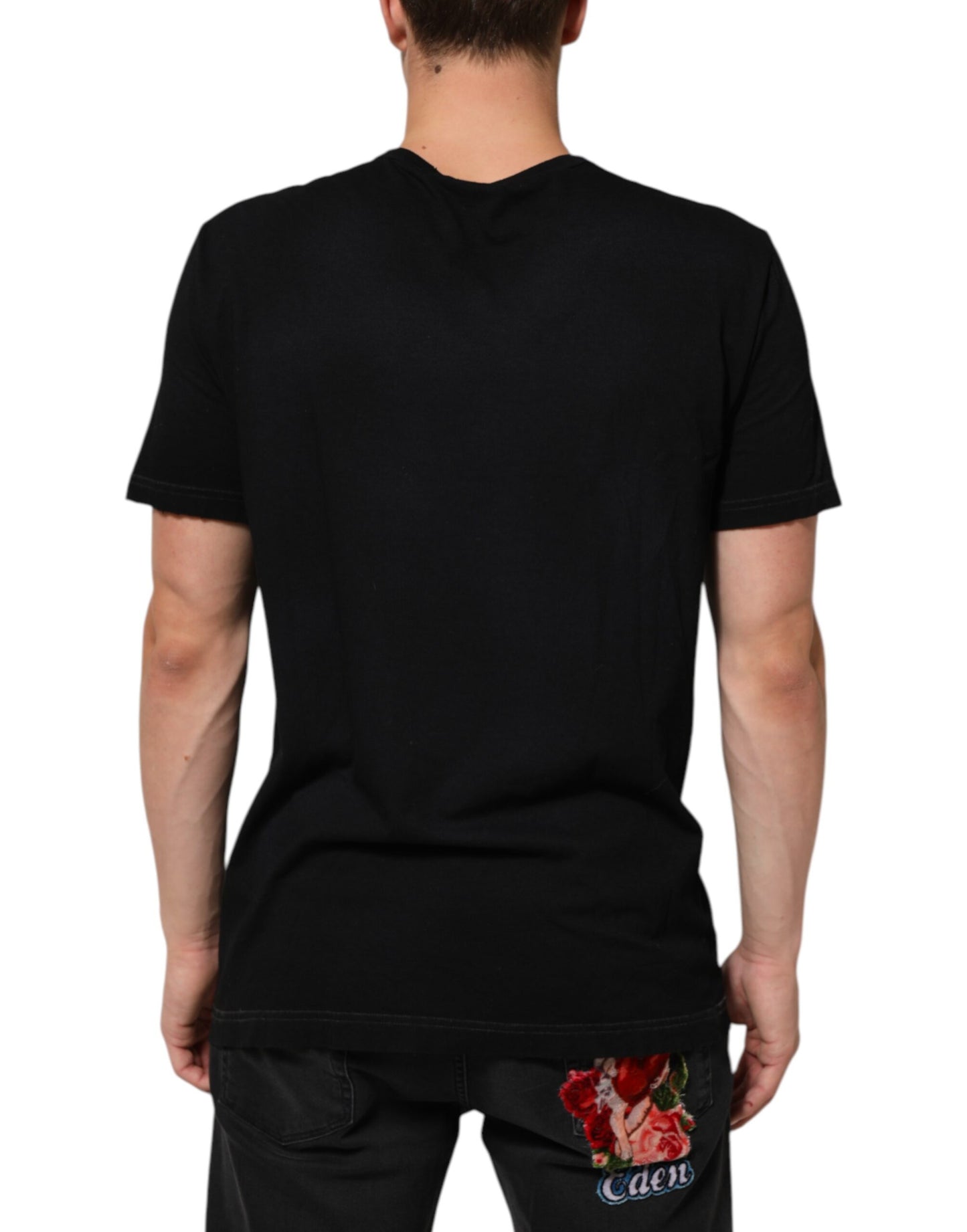 Black Musical Print Cotton Crew Neck T-shirt