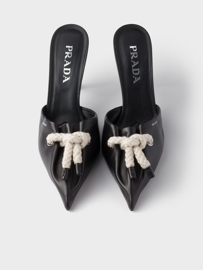 Black Nappa Leather Rope Detail Sandals