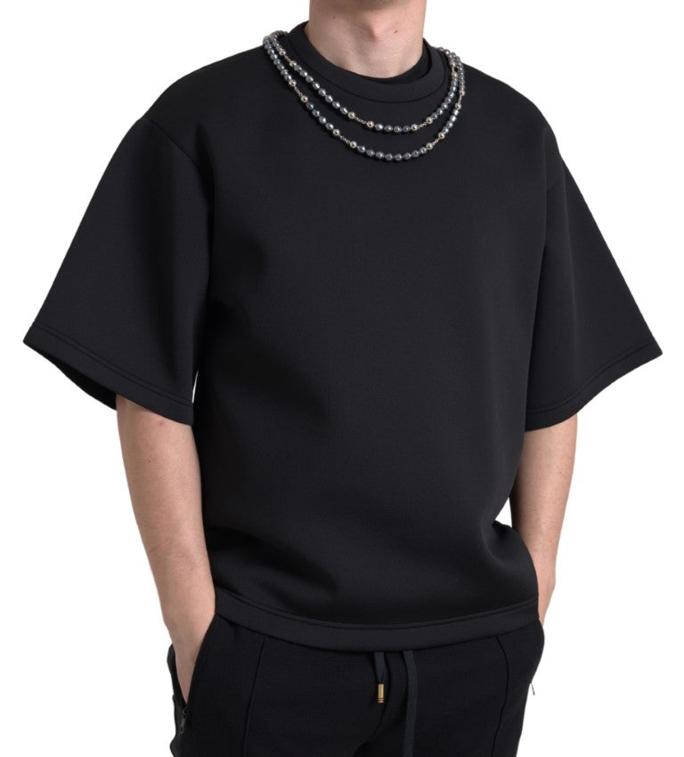 Black Necklace Embellished Polyester T-shirt-Dolce & Gabbana-LabelTerrace.com
