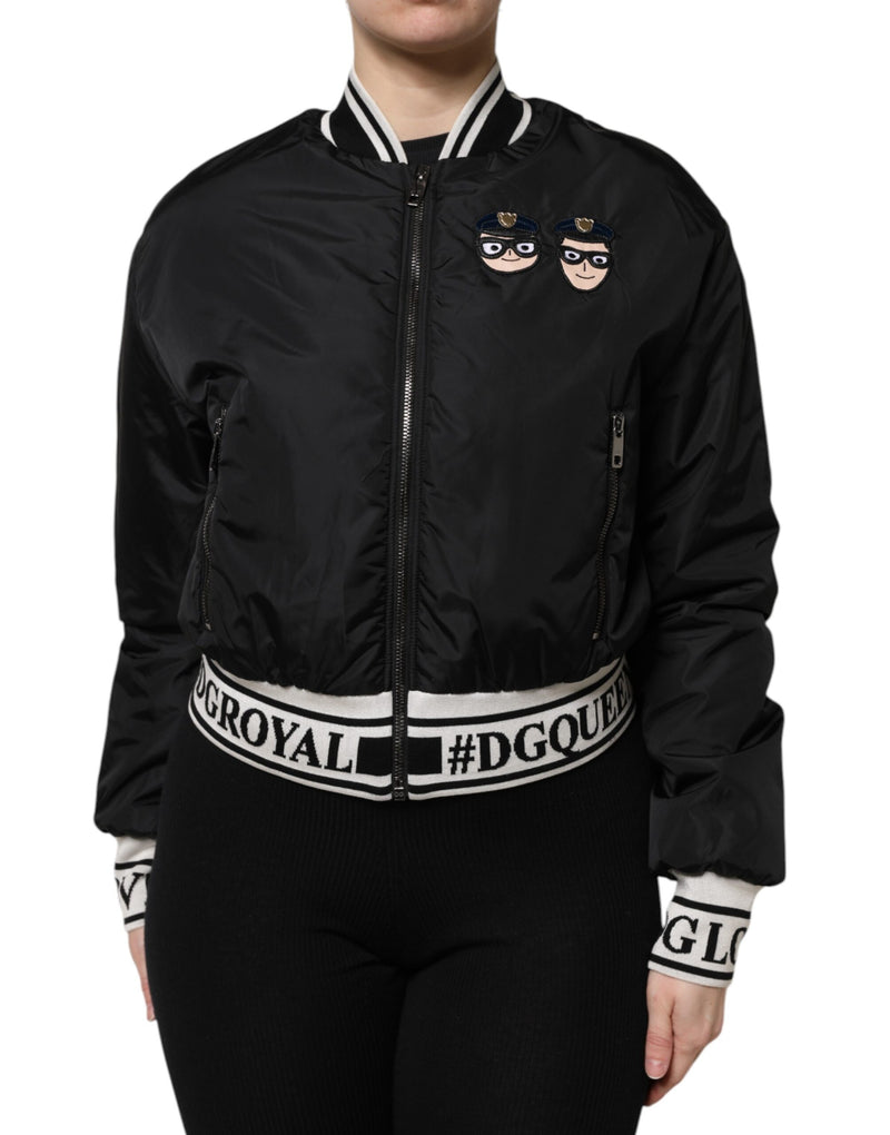 Black Nylon #DGFamily Full Zip Bomber Jacket-Dolce & Gabbana-LabelTerrace.com