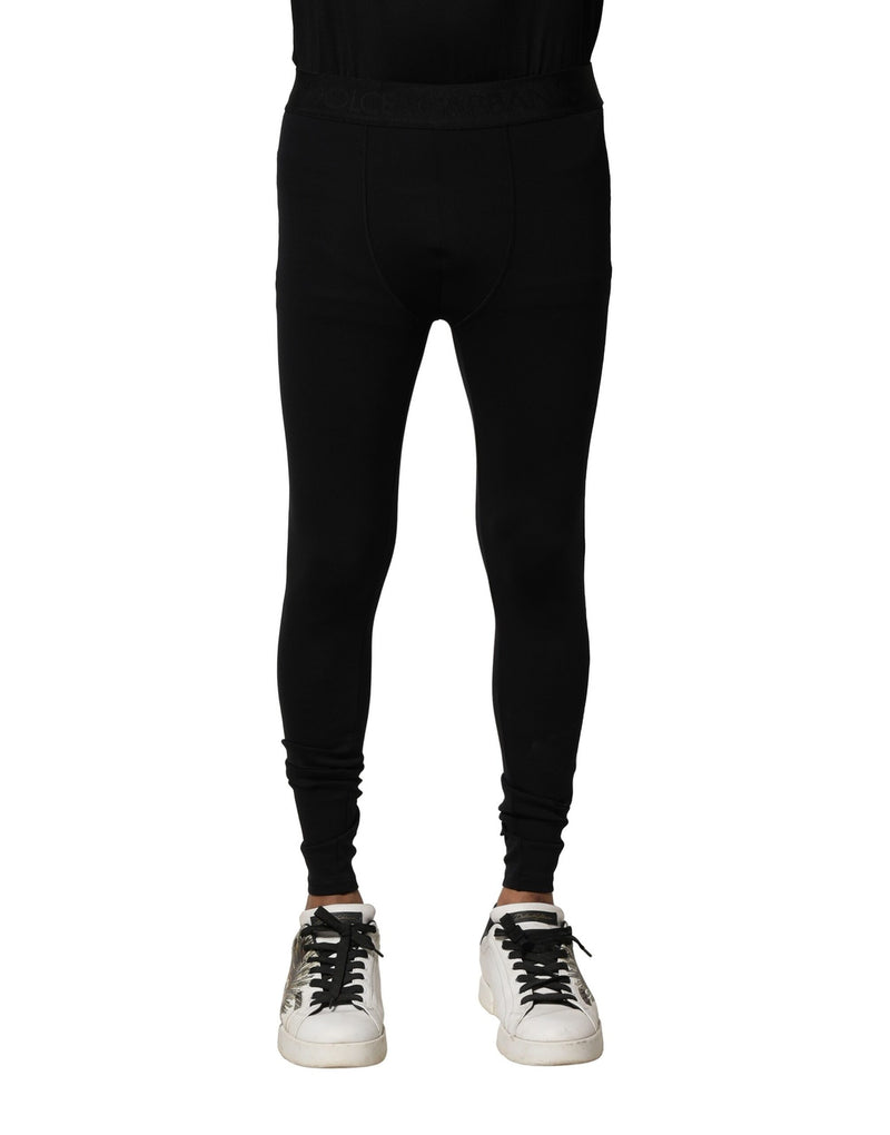 Black Nylon Elastic Logo Men Leggings Pants-Dolce & Gabbana-LabelTerrace.com