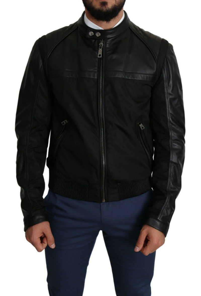 Black Nylon Full Zip Men Bomber Coat Jacket-Dolce & Gabbana-LabelTerrace.com