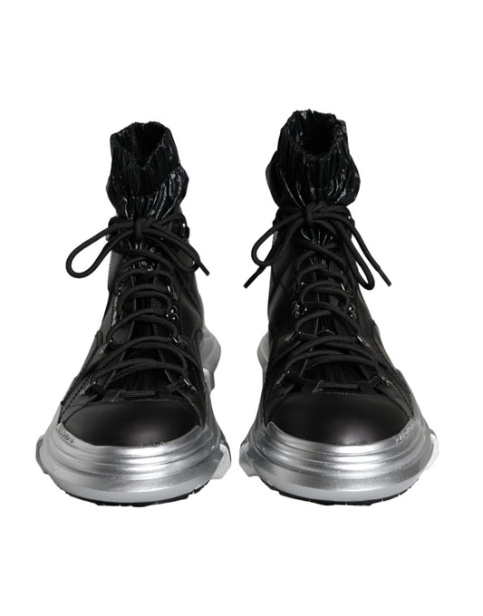 Black Nylon Galileo High Top Sneakers Shoes-Dolce & Gabbana-LabelTerrace.com
